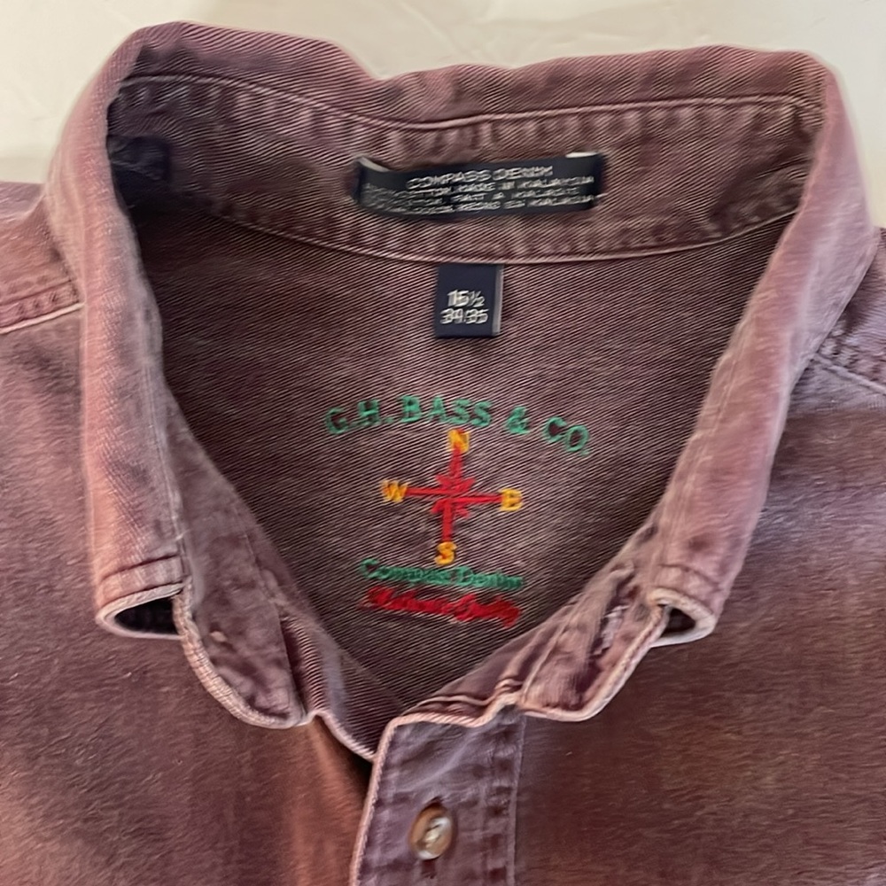 GH BASS & Co purple Compass Denim long sleeve button down men’s size L (16.5) - Picture 3 of 14